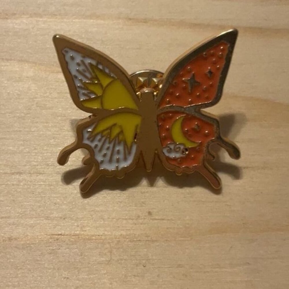 Butterfly Pin With Sun & Moon Design